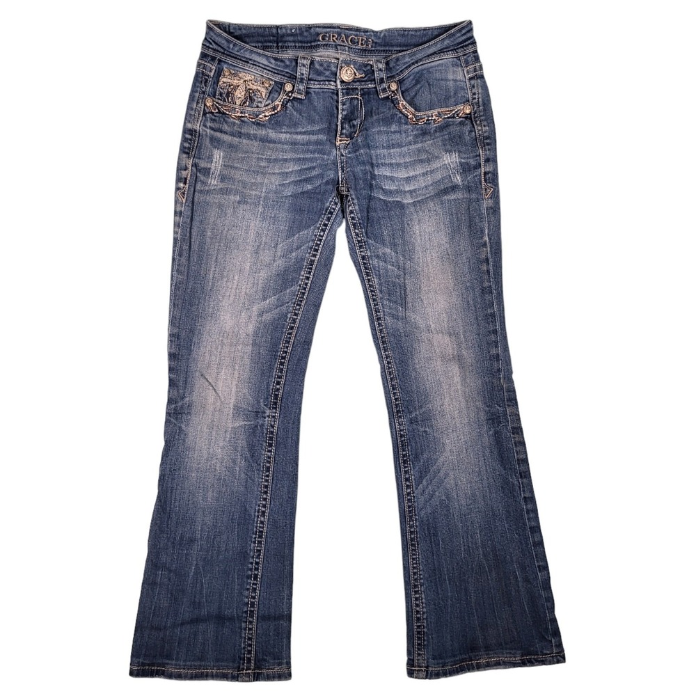 Grace In LA Jeans Womens 27 (29x28) Boot Cut Thick Stitch Western Whiskered Fade
